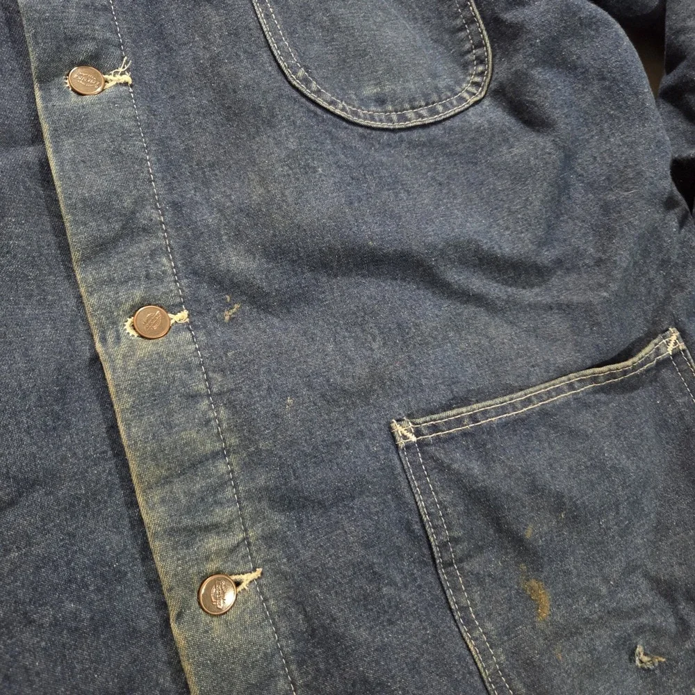 Dickies Distressed Denim Blue Chore Coat Blanket Lined Corduroy Collar Mens XXL